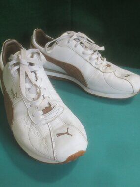Retro Old School Puma Turin White Leather Shoes - Size 11 Men's.